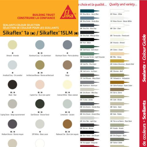 Charte des couleurs calfeutrages Arcan Aluminium